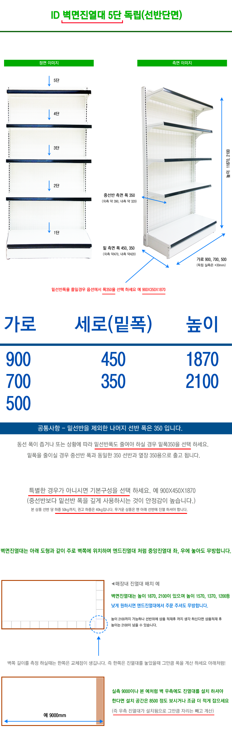 벽면진열대규격